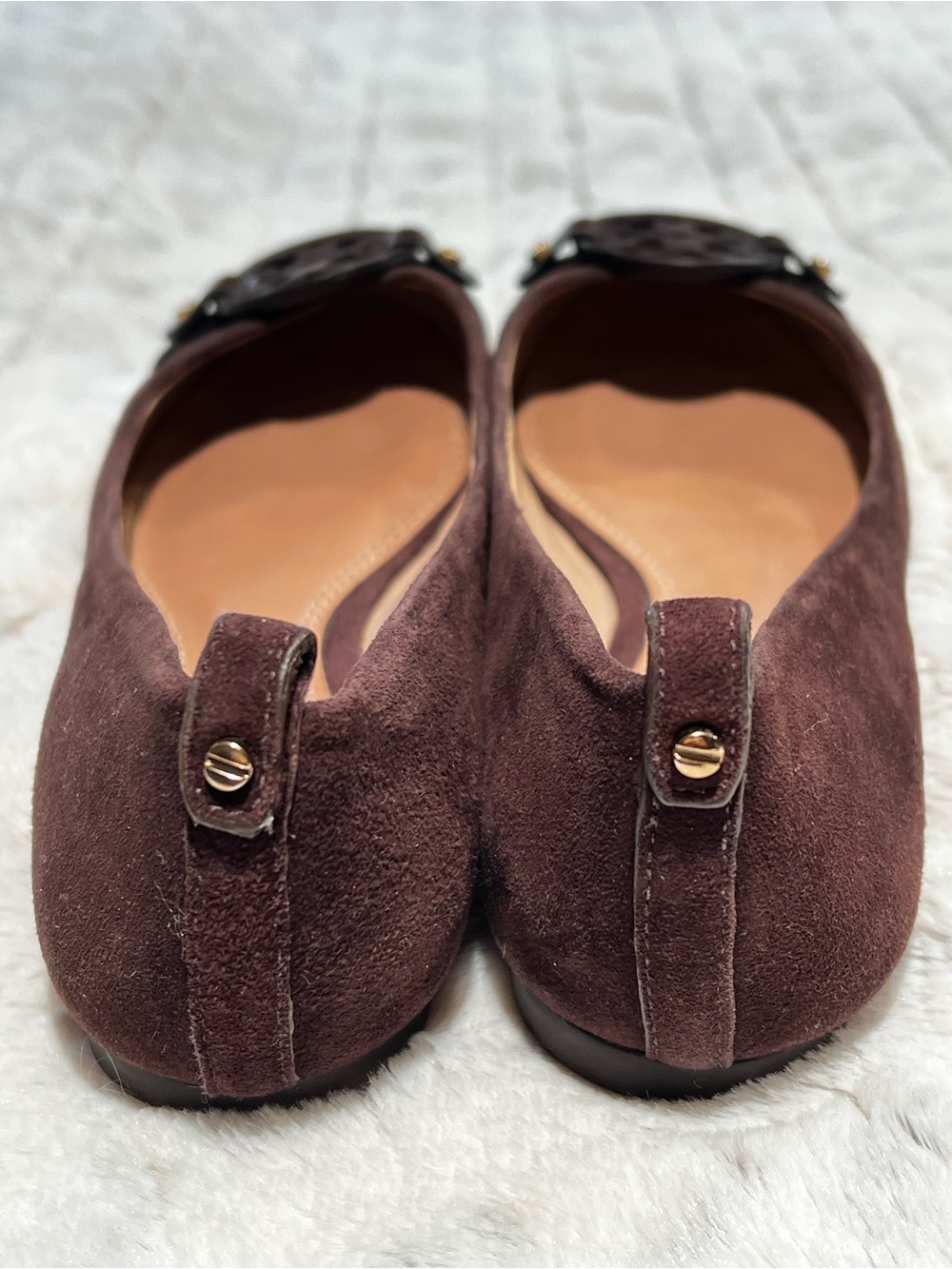 Tory Burch Dark Brown Suede Logo Ballet Flats Sz-6 - Picture 3 of 6